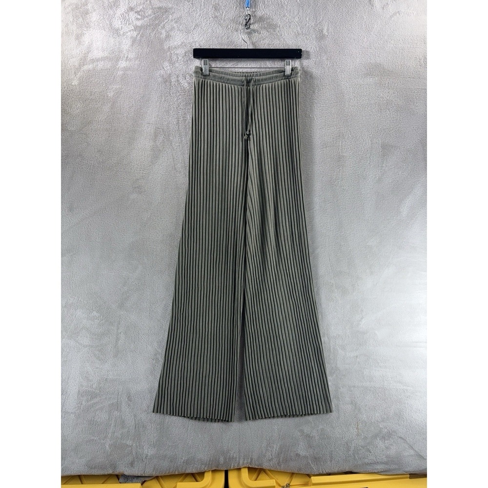 JOHN ELLIOTT Ginza Ribbed Pants Womens Size 0 Green Wide Leg Pull On Casual